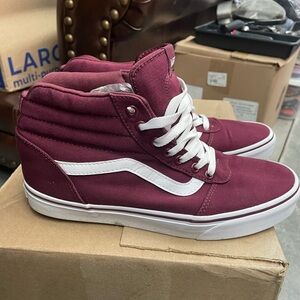 Vans Maroon High-Top Canvas Sneakers with White Stripe